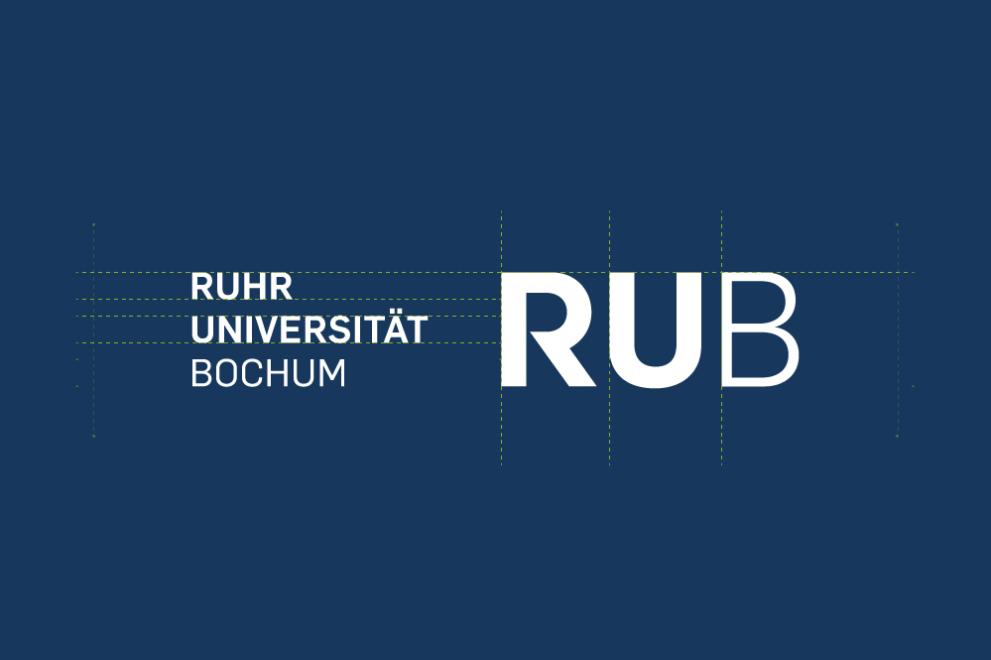 Das Logo der RUB mit Bemessungen als Sinnbild für das Corporate Design