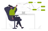 Grafische Darstellung von einer Frau am Computer, die Felder bearbeitet