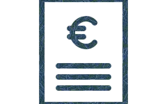 Grafik: Zeichnung eines Graphen mit dekorativ integrierten Wort-Elementen aus dem Bereich des Finanz- und Rechnungswesens.   