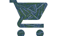 Grafik: Zeichnung eines Graphen mit dekorativ integrierten Wort-Elementen aus dem Bereich der Beschaffung.
