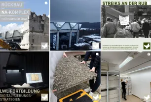 Ein zugeschnittener Screenshot des Instagram-Profils des Universitätsarchivs zeigt neun Kacheln von verschiedenen Posts zu unterschiedlichen Themen wie historisches, aktuelle Ereignisse im Uniarchiv etc.