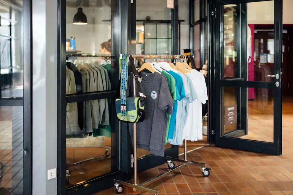 T-shirts and other merchandise in the Campus Shop