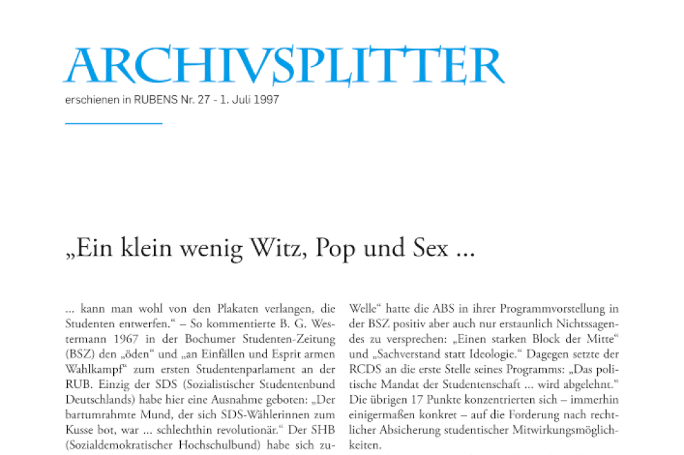 Detail einer digitalen Version eines "Archivsplitter"-Artikels aus dem RUBENS-Magazin