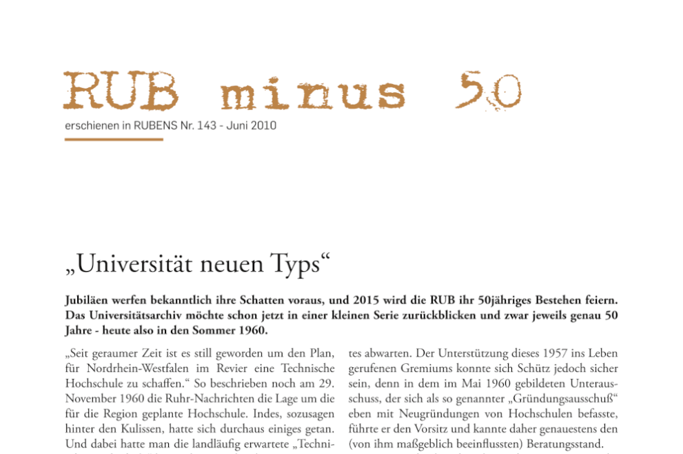 Detail einer digitalen Version eines "RUB minus 50"-Artikels aus dem RUBENS-Magazin