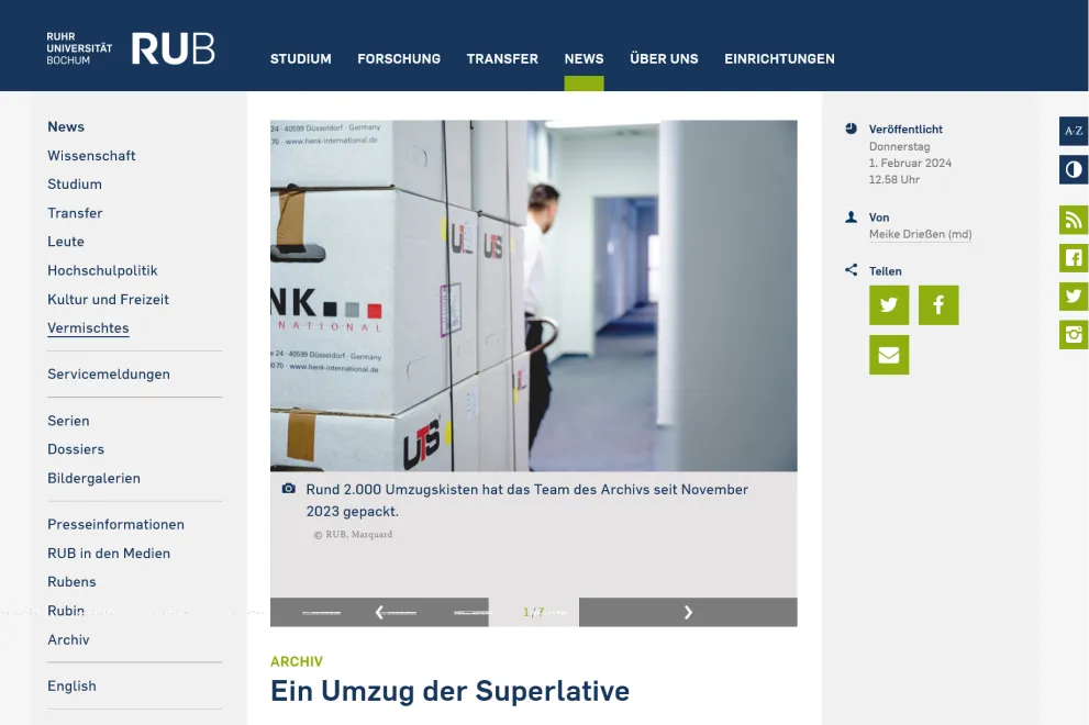 Ein Screenshot einer Detailansicht des Artikels im RUB Newsportal