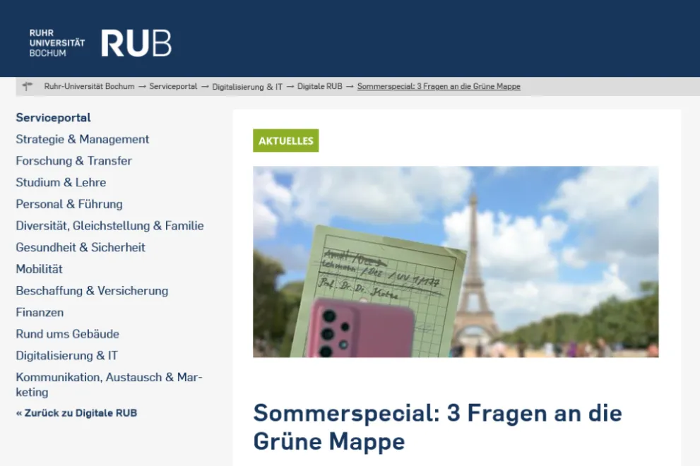 Ein Screenshot der einen Teil des Artikels im RUB Serviceportal zeigt