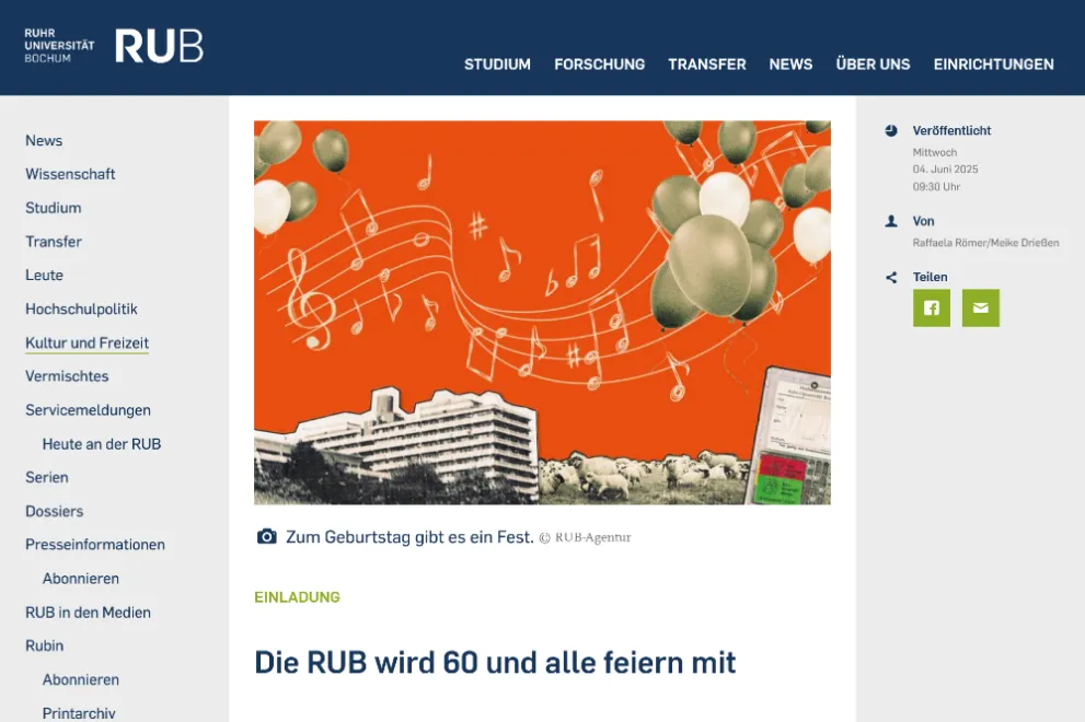 Ein Screenshot einer Detailansicht des Artikels im RUB Newsportal