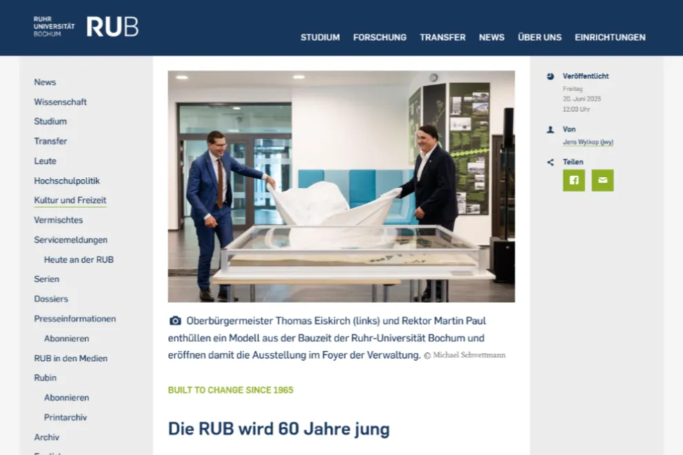 Screenshot des Artikels im Newsportal der RUB