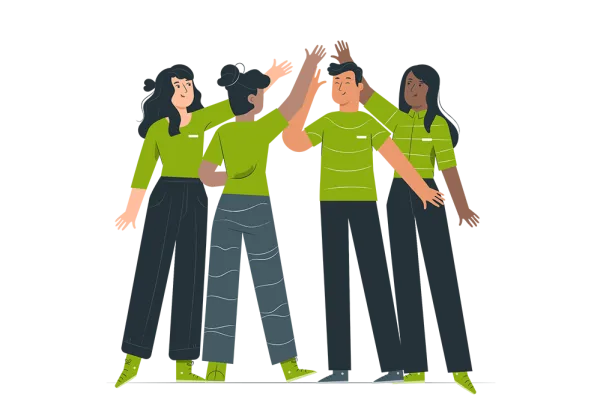 Grafik, vier Personen high five