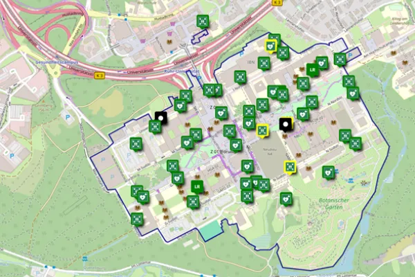 Kartenausschnitt mit angedeuteten Notfalleinrichtungen