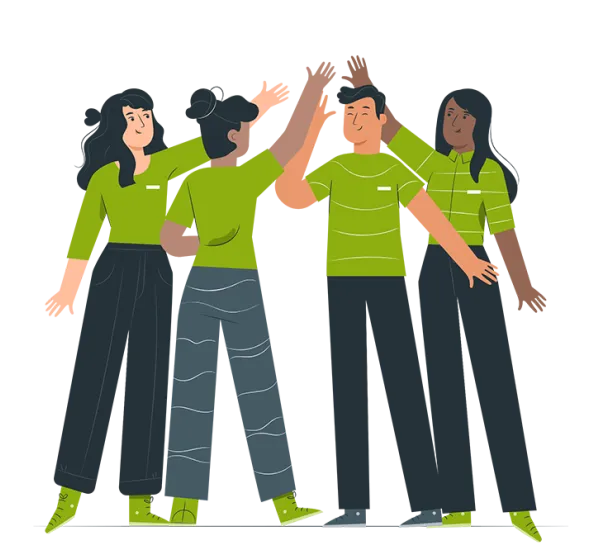 Campusservice Team Grafik, vier Personen high five