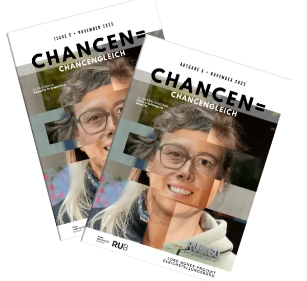 Das Bild zeigt die Titelbilder der 6. deutschen und englischen Ausgaben des Magazins Chancengleich